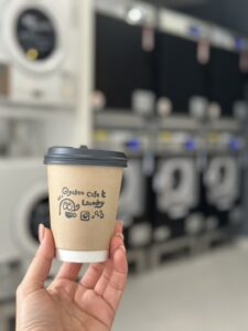 Retro camera and potted plant on wooden surface with copy space.